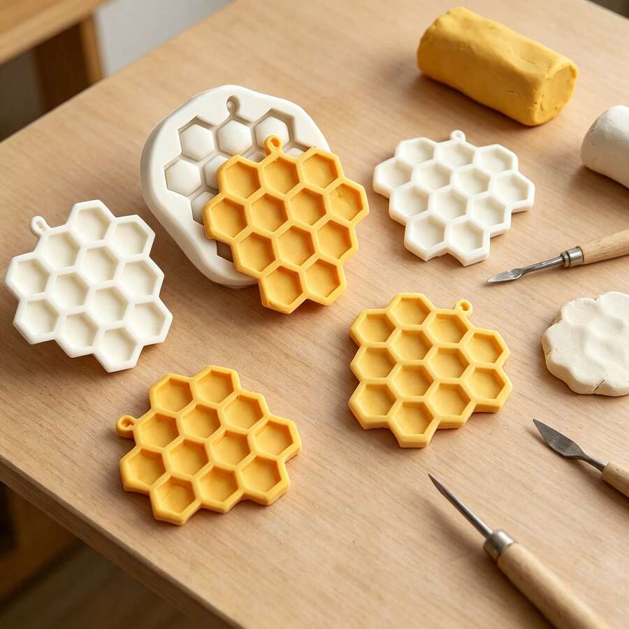 1pc Minimalist Honeycomb Shaped Silicone Mold, Used For Shooting Decorative Props, Handmade Crafts, Gypsum, Holiday Candle Decorations, Simple Demolding, Reusable Silicone Mold, Non Food Contact - Beige - View 1