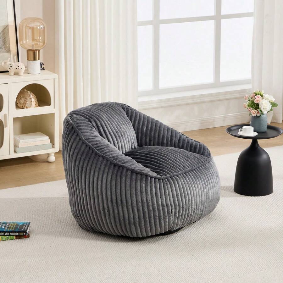 Light Luxury Style Bean Bag/Striped Design Bean Bag/Memory Foam/Versatile Use/Ergonomic Design/No Assembly Required/Suitable For Living Room, Bedroom, Shopping Malls - Dark Grey - View 1