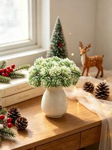 1pc 3.54 Inch Artificial Succulent Plant, Suitable For Home, Wedding, Holiday Decoration, Center Table Decoration, Christmas Decoration, Birthday Gifts, Holiday Party Accessories - White Green - View 1