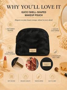 Gucci 貝殼造型化妝包,21*15cm,1件,柔軟布料大容量,適合旅行與日常使用,可收納各種化妝配件 - 黑色 - 查看 5