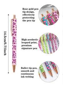 4pcs Random Leopard Print Ballpoint Pens, Retractable Design, Assorted Patterns, Minimalist Printed Pens, Suitable For Weddings, Parties, Daily Use, Gifts, Perfect Valentine's Day Gift For Friends And Family - Default - View 4