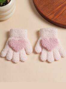 1/2 Pairs Kids Cartoon Patch Coral Fleece Full Finger Gloves, Bear Rabbit Heart Patch Soft Warm Winter Gloves, Suitable For Toddler Boys And Girls - Multicolor - View 6