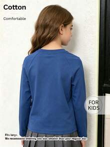 Tween Girl Raglan Long Sleeve T‑Shirt, Inspirational Hand‑Painted Letter Printed Cotton Top, Soft Comfortable Casual Tee - Blue - View 4