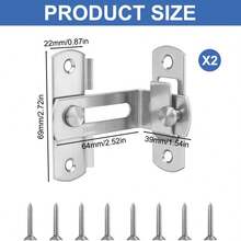 2pcs Brushed Stainless Steel Sliding Door Bolt Lock, Door Latch, Suitable For Garden Door, Window, Bathroom, Bedroom Sliding Door, Includes Installation Screws - DD - View 5