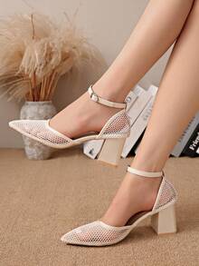 New Chinese Style White High Heel Women's Half-Slip Thin Heel Pointed Toe Lace Embroidered Two-Way Wear Sandals - Beige - View 2