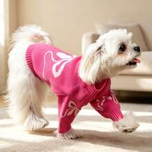 2026 New 1PC Pet Clothes, Pet Bow Sweater, Dachshund Sweater, Maltese, Autumn/Winter Style, Small And Medium Dogs, Cute, Minimalist, Teddy Bichon Corgi Clothes, Anti-Shedding, Suitable For Short-Legged Dogs And Cats - Hot Pink - View 5