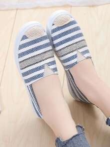 Women's Casual Daily Striped Flat Shoes - Blue - View 4