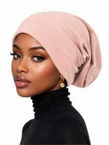 1/2 piezas Gorro interior elástico suave para mujer, turbante gorro de unicolor, envoltorio de cabeza transpirable y ligero, gorro para dormir, uso diario - color - Ver 6