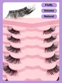 Asiteo 7 Pairs Half False Eyelashes, Reusable, Natural & Thin, Fluffy Cross-Style, Curled Outer Corner Lashes, Outer Corner Lengthening, Transparent Band, Suitable For Daily Commute, Wedding, Travel, Christmas - Black - View 5