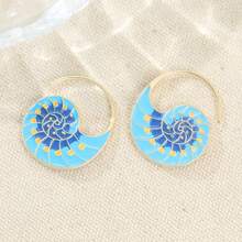 Exquisite Vintage Enamel Printed Spiral Earrings, Elegant Multi-Color Women's Jewelry Gift, Suitable For Holiday Wear - Gold - View 7