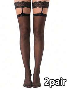 1/2 Pairs Women's Lace Garter Socks, Sexy Over-The-Knee Socks, Suitable For Party And Gathering Wear - Multicolor - View 18