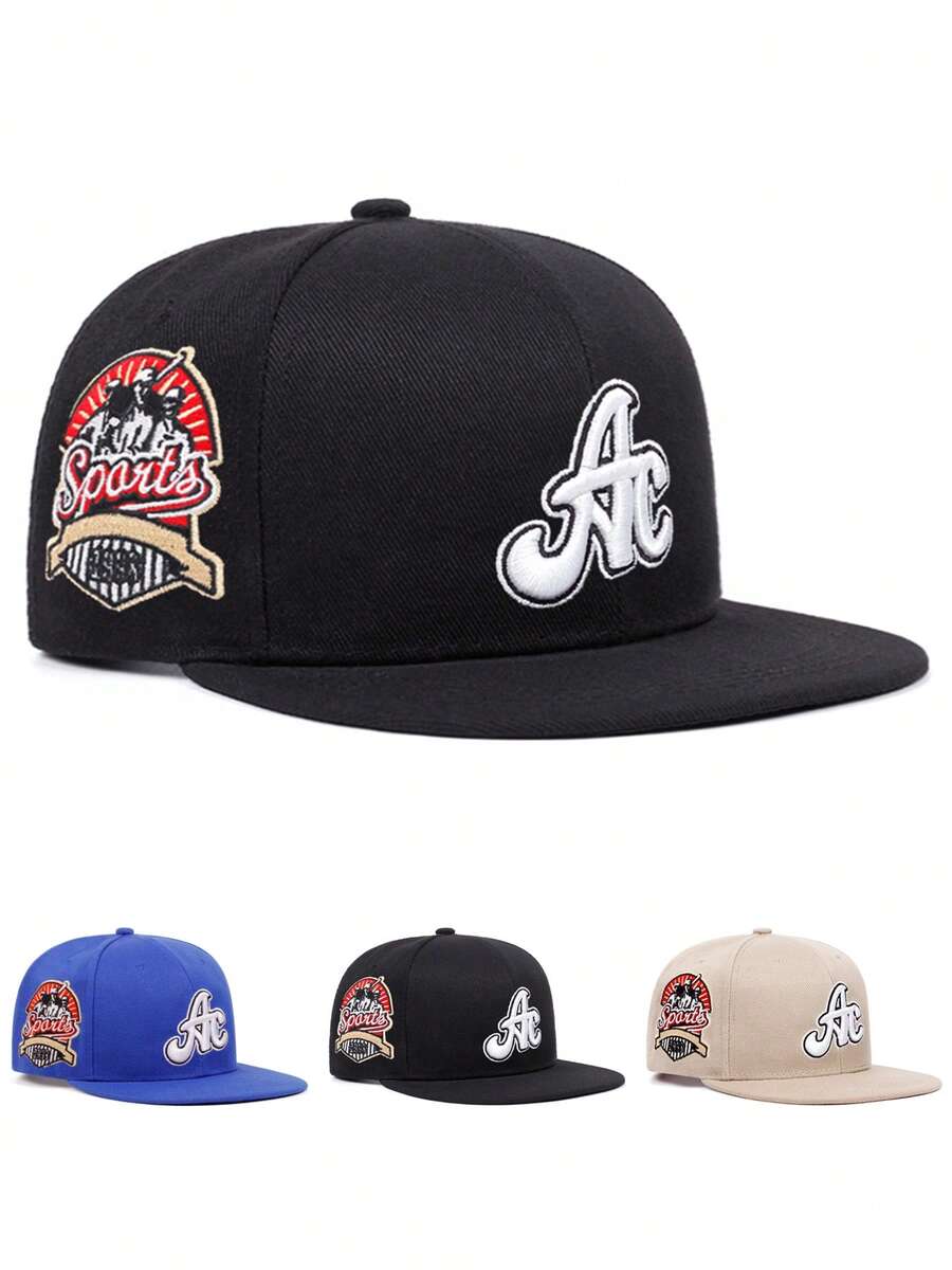 2026 New Fashion Flat Brim Cap AC Embroidered Hip Hop Skateboard Hat Outdoor Sports Sun Hat Daily Commute Decorative Baseball Cap Unisex - Black - View 1