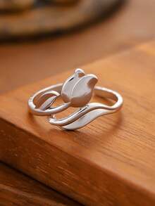 Tulip Shaped Stainless Steel Ring With Adjustable Opening, Suitable For Women's Daily Commuting, Dating, Party Dressing, Gift Giving, And Accessories - Multicolor - View 11