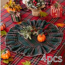 1/2/4pcs Red & Green Plaid Scalloped Edge Dual-Tone INS Style Christmas Atmosphere Round Napkins, Suitable For Weddings, Valentine's Day And Home Decor - Multicolor - View 21