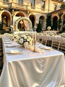 1/2pcs White Tablecloth For 6ft Folding Table [2 Packs, 152.40 X 259.08 Cm] Rectangular 1, Stain Resistant Wrinkle Free Washable Polyester Fabric. - White - View 9