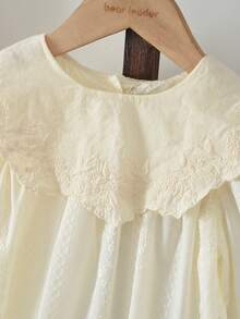 bearleader Girls' Vintage Embroidered Lace Asymmetrical Large Collar Long Sleeve Dress, Casual Style, 3-7 Years Old - Beige - View 3