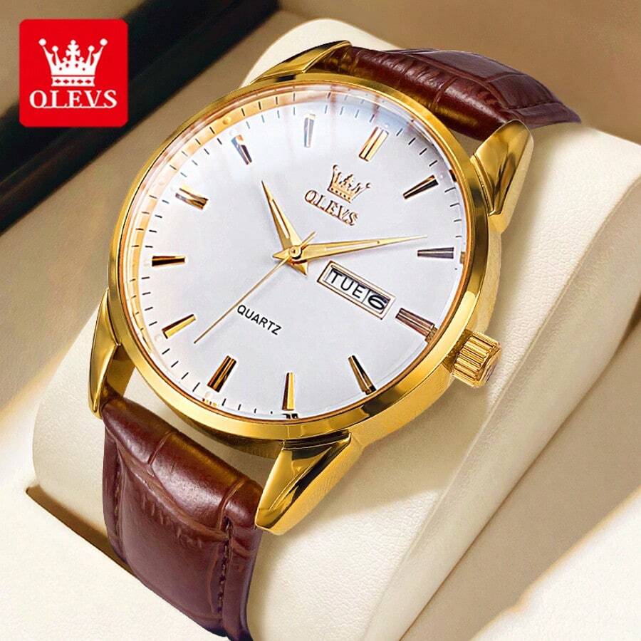 OLEVS Classic Quartz Watch For Men Waterproof Leather Strap Calendar Sports Business Men's Quartz Wrist Watch TOP Brand
