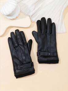 Men's Winter Thickened Warm Leather Gloves, Windproof And Waterproof, Suitable For Motorcycle Riding, Touchscreen Compatible, Outdoor - Black - View 3