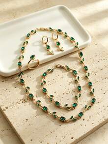4pcs/Set Gentle & Elegant Rose Inspired Multi-Color Zirconia Necklace, Bracelet, Earrings And Ring Set, Women's Daily Streetwear Accessories - Set - View 11