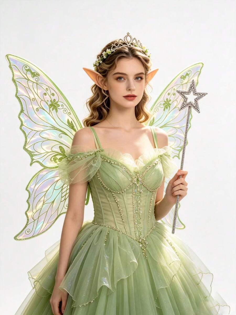 4pcs Fairy Costume Set, Fairy Wings, Magic Wand, Crown, Elf Earrings ...