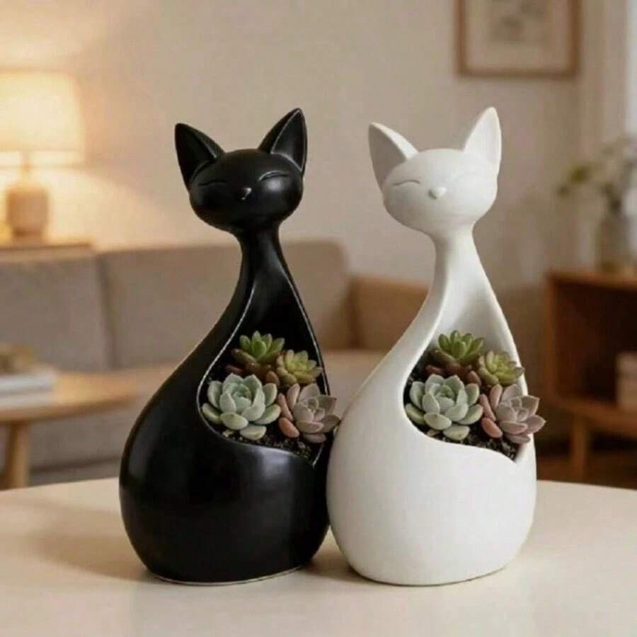1pc Cute Cat-Shaped Succulent Planter, Storage Container For Decor, Jewelry, Pens And Other Items, Creative Desktop Organizer, Suitable For Entryway, Minimalist Home Decor, Living Room Ornament - Multiple Styles - View 1
