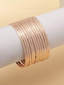 12 buah Gelang Tipis Berkilau Indah dengan Desain Unik, Elegan, dan Chic, Motif Bunga Terukir, Dapat Ditumpuk - MultiWarna - View 3