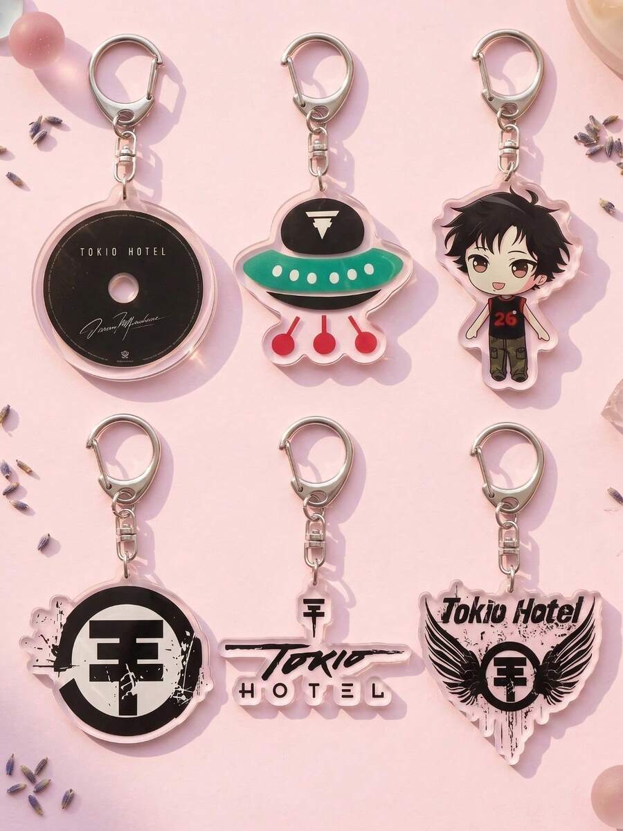 1 peça/6 peças Chaveiro Chibi Y2K Tokio Hotel, Pingente Vintage da Banda de Rock Bill & Tom Kaulitz, Charm de Bolsa Estilo Decadente dos Anos 2000, Edição para Fãs - Multicolorido - Visão 1