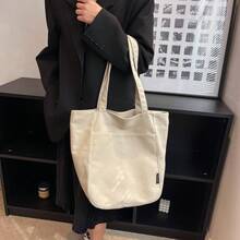 1pc Large Capacity Solid Color Minimalist Women's Fashion Canvas Tote Bag With Zipper Closure, Cotton Lining, Multi-Purpose For Summer, Autumn, Winter - A - View 5