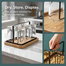 1pc Glass Cup Draining Rack, Creative Home Storage Cup Holder Hanging, Living Room Office Wine Glass Storage, Christmas Halloween Thanksgiving Easter New Year Gift - Black - View 2