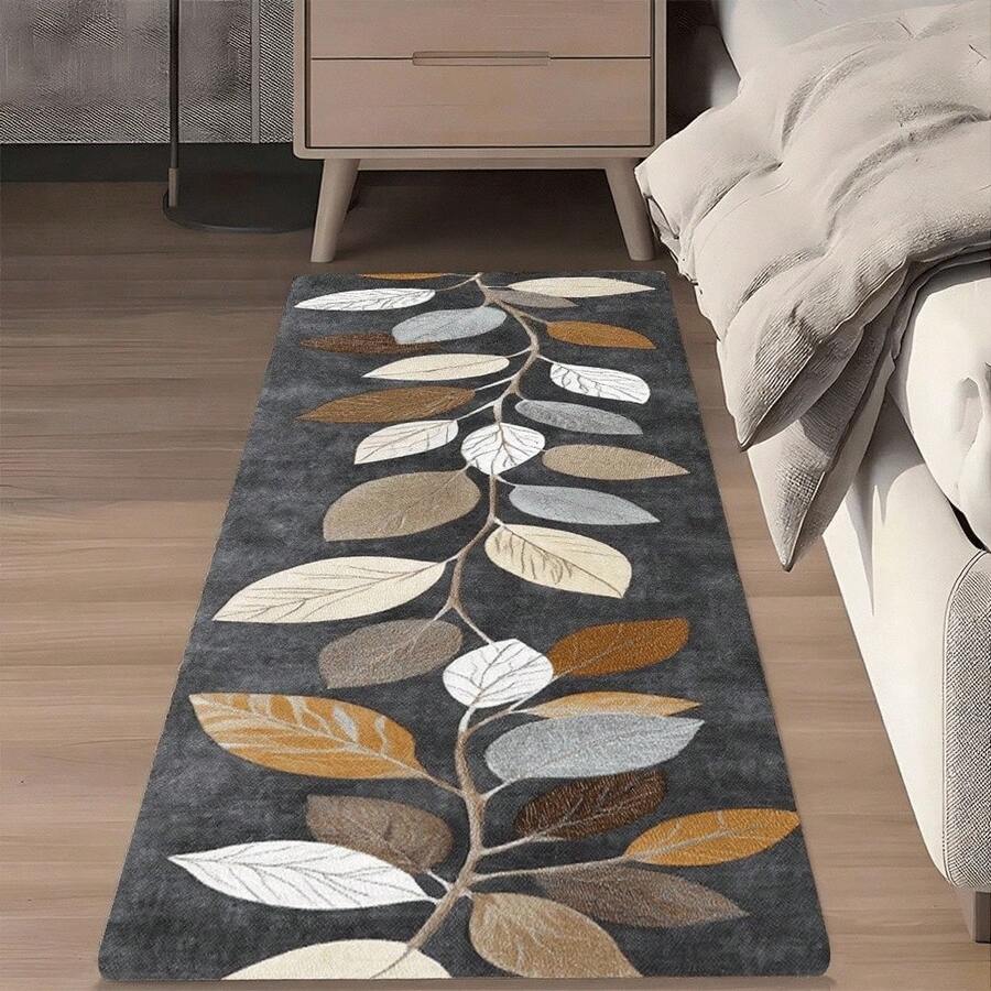 1pc Leaf Pattern Runner Rug, Soft Comfortable Bedroom Carpet, Washable Rug, Suitable For Front Door, Entrance, Hallway, Kitchen, Bedroom, Dorm, Dining Room, Skin-Friendly Carpet, Living Room Rug, Sofa Seat Rug, Area Rug, Creative Versatile Home Decor Rug, Large Living Room Carpet, Bedroom Carpet, Walk-In Closet Rug, Room Decor, Gift For Family And Friends - Multicolor - View 1