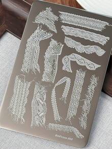 1Pc Vintage Lace Ribbon Nail Stamping Plate 3D Metal Nail Art Template With Assorted Fringed Mesh Knit Lace Patterns DIY Manicure Printing Tool For French Style Press‑On Nails Acrylic Nails Salon Home Nail Decor - Multicolor - View 6
