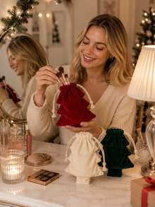 1 Peça Saco de Presente com Cordão em Formato de Árvore de Natal, Pingente de Decoração de Árvore de Natal, Saco de Armazenamento de Natal, Adequado para Armazenamento Doméstico, Suprimentos de Decoração de Árvore de Natal, Decoração de Quarto, Decoração de Quarto, Suprimentos de Decoração de Festa de Natal, Saco de Armazenamento de Pequenos Presentes de Natal, Temporada de Volta às Aulas, Halloween, Melhor Escolha de Presente de Natal para Amigos - Multicolorido - Visão 5