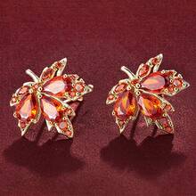 1 Pair Elegant Maple Leaf Design Cubic Zirconia Stud Earrings For Women, Casual Gift Design - Multicolor - View 1