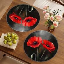 1/4/6pcs Dark Red Poppy Hand-Painted Pattern Placemats, Suitable For Home Kitchen, Made Of Polyester Fiber, Kitchen Table Decoration, And Party Scene Decoration - Multicolor - View 4