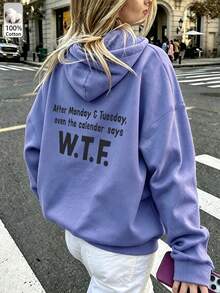 Oversized Women's Sweatshirt For Autumn/Winter, Long-Sleeve Hoodie With Pockets, Casual Top, Y2K Style, Daily Letter Graphic Print, Unisex, Streetwear - Purple Orchid - View 1