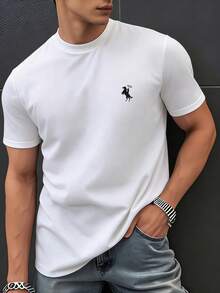 Father's Day Gift Casual Versatile Comfortable Minimalist Printed Round Neck Short Sleeve T-Shirt, Summer - White - View 4