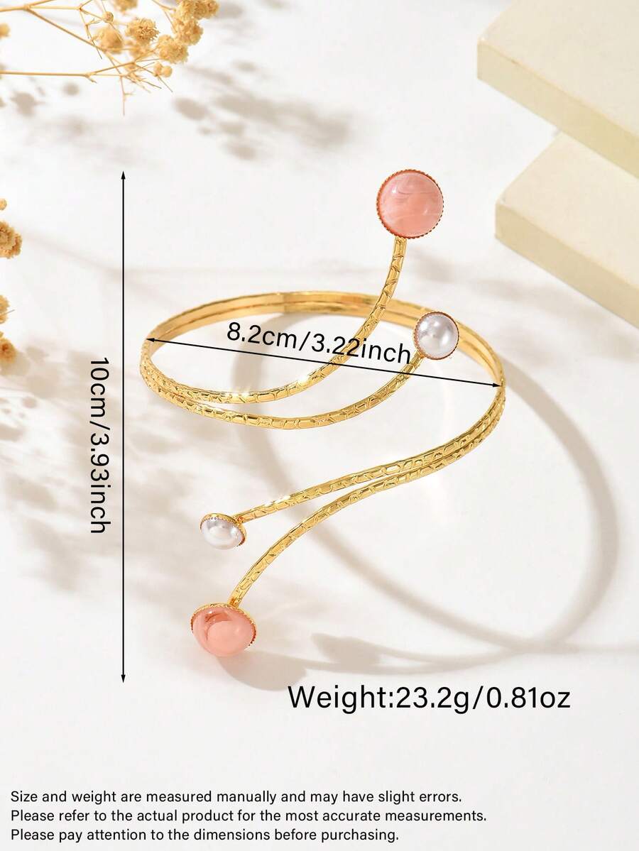 1pc Fashionable Personalized Smooth Musical Note Decor Metal Arm Cuff Bracelet For Women, Minimalist Hollow Geometric Open Adjustable Arm Ornament Suitable For Music Festival, Dance Party, Party Wear - Gold - View 1