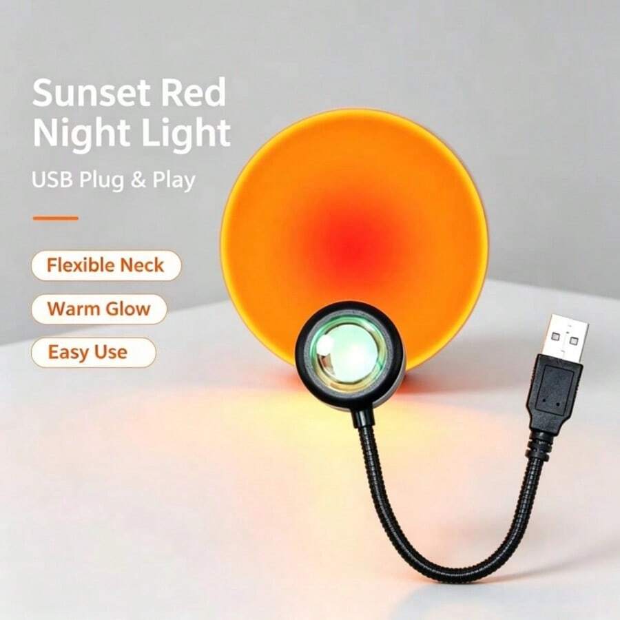 360° Adjustable And Rotatable Sunset Sunset Yellow Red, USB Sunset Decorative Lamp; Photography Background Light, Birthday Gift,Car, Home, Bedroom, Living Room, Study Room, Universal Small Night Lamp, Projection Atmosphere Decoration Lamp - Sunset Projection Night Light - View 1