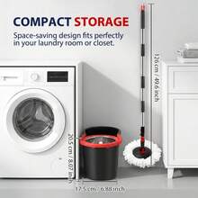 Mops & Bucket Sets,360° Swivel Mop Kit With 1 Fiber Mop Heads, And Stainless Steel Adjustable Handle,For Home Office Floor Cleaning - Black - View 7