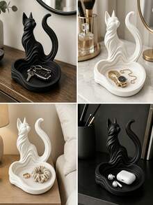 Creative Cat Figurine Storage Tray, Decorative Desktop Organizer, Fashion Cat Shaped Sculpture Storage Box, Suitable For Keys, Jewelry, Small Items, Home And Office Desktop Decor, Halloween And Christmas Holiday Decoration - Multicolor - View 6