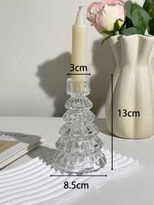 1pc Green Glass Christmas Tree Shaped Conical Candle Holder, Desktop Candle Holder, Christmas Home Desktop Decor, Holiday Party Decoration Ornament - Multicolor - View 9