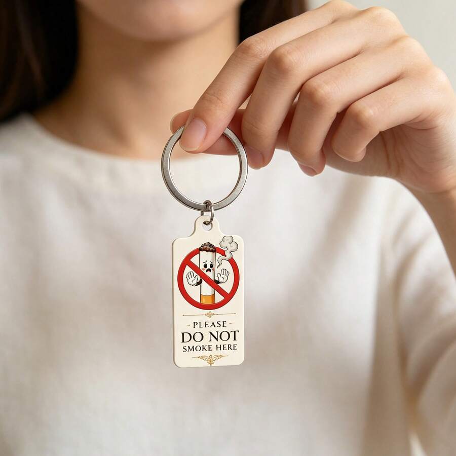 1pc Double-Sided UV Printed Funny No Smoking Keychain Keyring Bag Charm Indoor Hanging Decor Suitable For Daily Use - Red and White - View 1