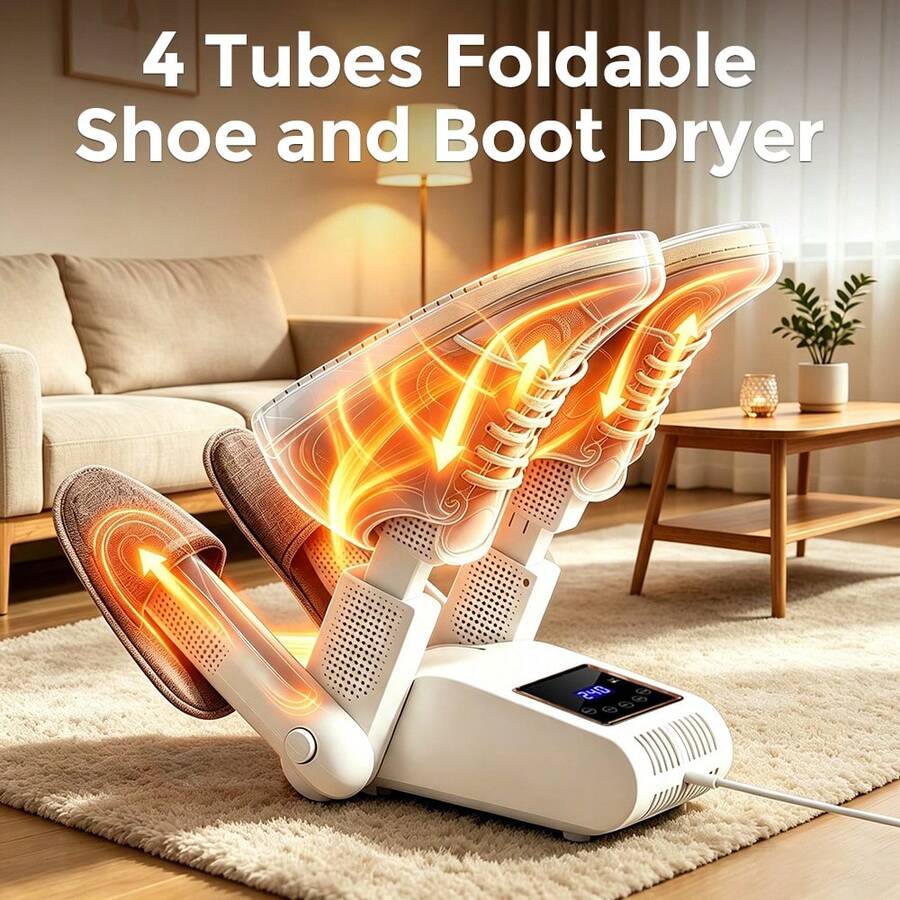 Secador de zapatos de cerámica PTC, 8 niveles de ajuste de temporizador, con función UV, secador de botas portátil, adecuado para el hogar y los viajes - Enchufe UK(220-240V) - Ver 1