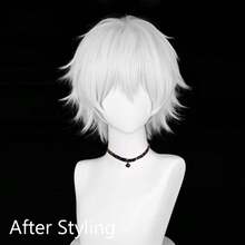 Men's White Anime Game Cosplay Fluffy Wig With Bangs, Synthetic Fiber Short Straight Hair, Heat-Resistant, For Daily Wear And Parties - White - View 3