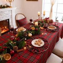 1/2/4pcs Red & Green Plaid Scalloped Edge Dual-Tone INS Style Christmas Atmosphere Round Napkins, Suitable For Weddings, Valentine's Day And Home Decor - Multicolor - View 18