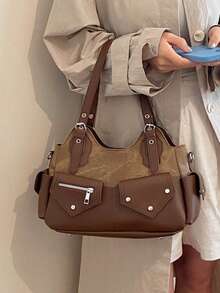Fashionable Minimalist Multi-Pocket Tote Bag - Brown - View 5