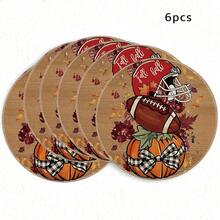 1/4/6pcs Autumn Collection American Football & Pumpkin Hand-Painted Pattern Placemats, Polyester Fiber, Suitable For Home Kitchen Table Decoration And Party Scene Decor - Multicolor - View 13