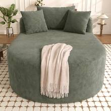 Compressed Oval Recliner In Corduroy, No Assembly Required, Good Spring Effect, 122 Cm Deep Seat, Minimalist Single Armchair In Solid Color, Pet-Friendly Armchair For Living Room - Gray-green - View 1