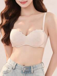 Elisvara Bra Tanpa Kawat Berenda dengan Bantalan untuk Payudara Kecil, Mengangkat dan Memperindah Belahan Dada, Tanpa Kawat Penyangga, Cocok untuk Payudara Rata, Nyaman - Sampanye - View 3