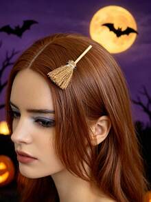 Halloween Mini Witch Hat & Fun Creative Realistic Broom Hair Clip (2pcs Set) - Cute Side Bangs Hair Clip/Headpiece; Suitable For Cosplay, Holiday Decor And Photo Props; Ideal Choice For Party, Portrait Photography And Holiday Gifts - Multicolor - View 11
